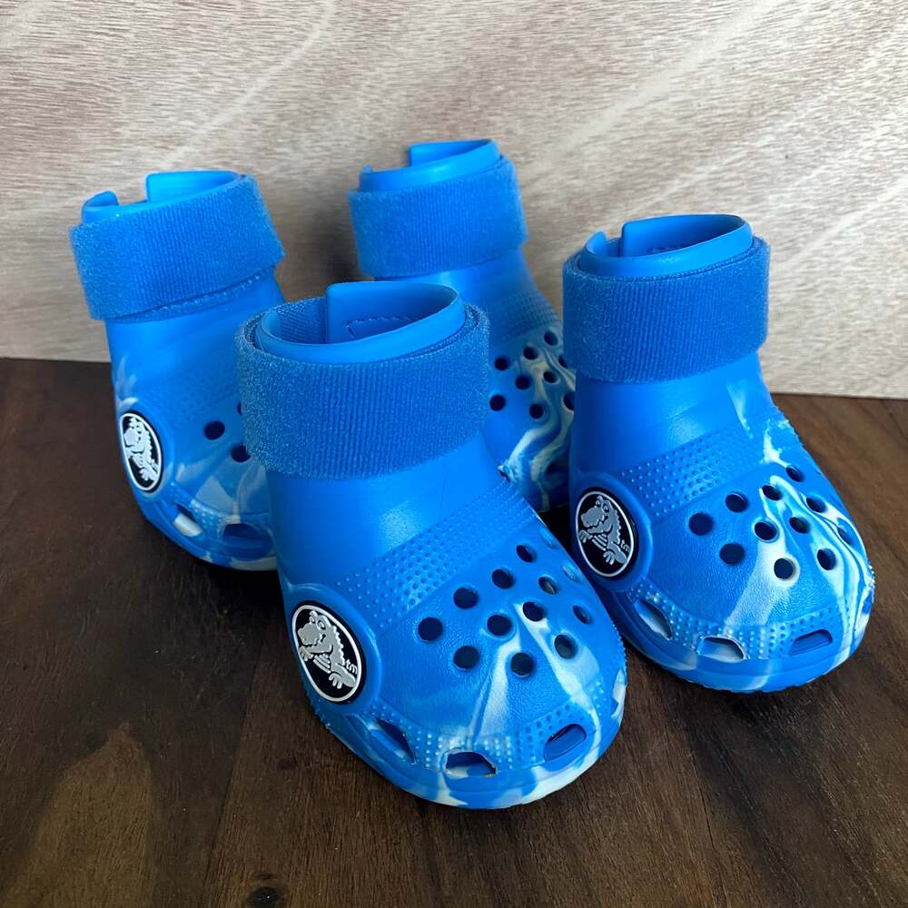 Crocs For Dogs Large Booties Set of 4 Shoes Blue White Bark Limited Edition